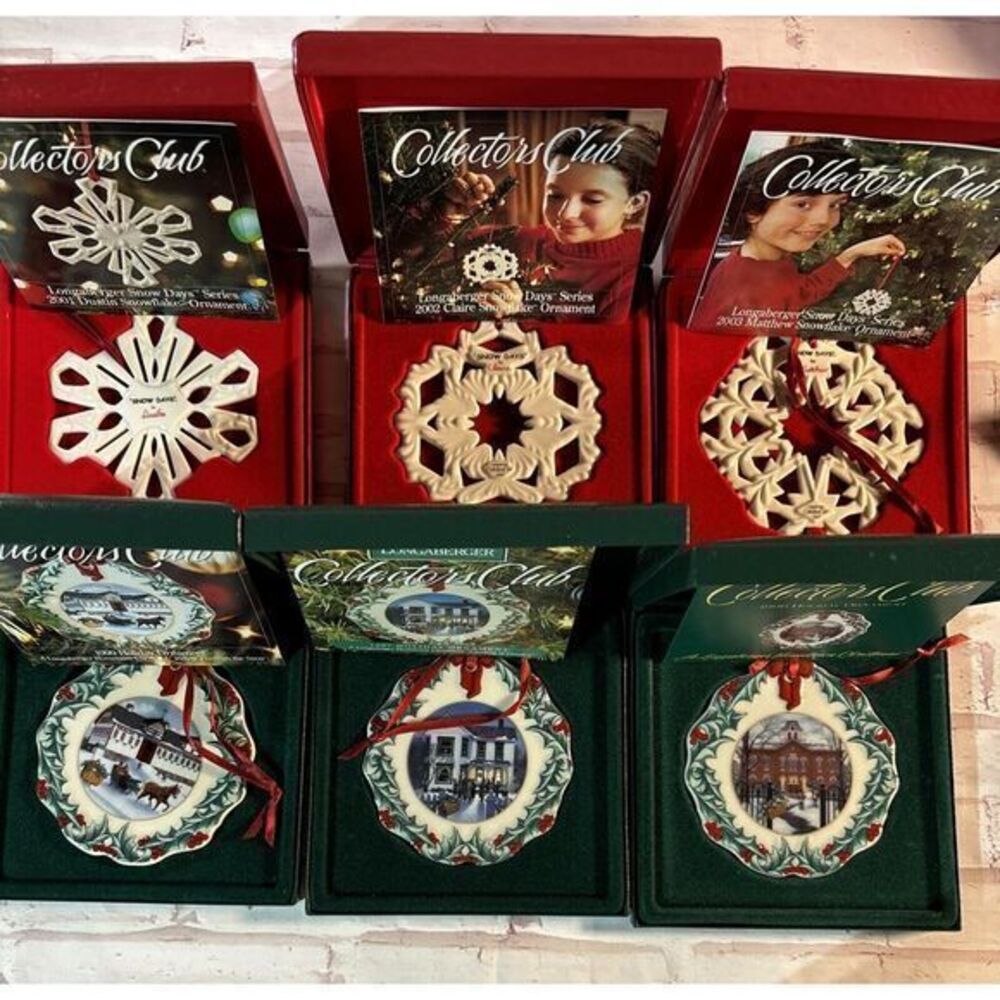 6‎ Longaberger Collectors Club Snow Days Snowflake Ornaments Set 1996-2003